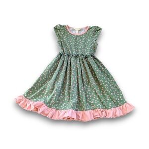 Matilda Jane Camp MJC Just Us Girls Green Pink Ruffle Twirl Dress Girls 6